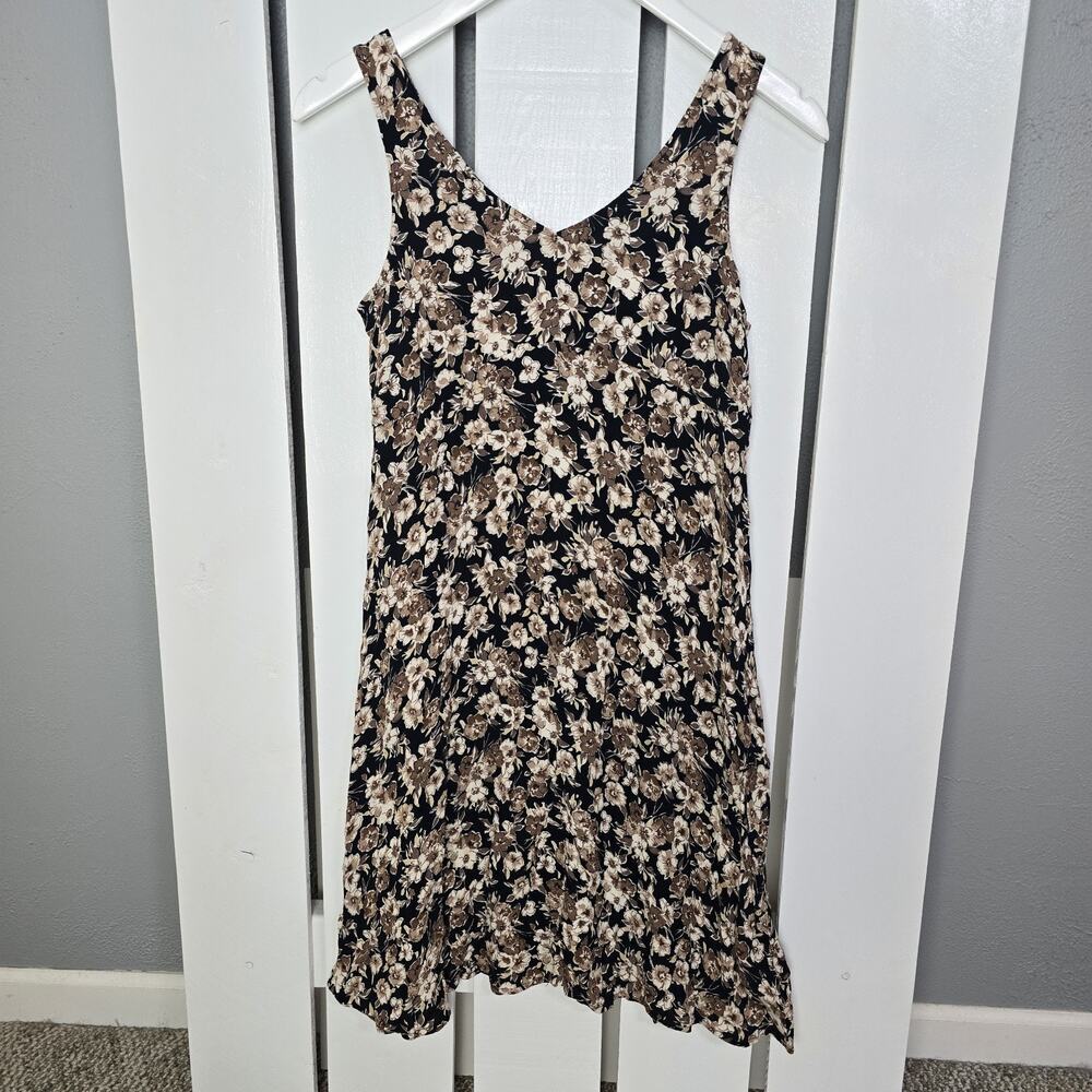 Old Navy Black Brown Dark Floral Slip‎ Fit & Flare Dress Small Y2K Grunge